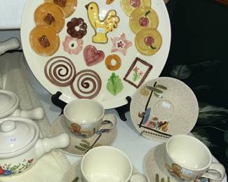 RED WING HAND PAINTED CUPS & SAUCERS