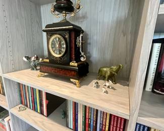 marble and brass Victorian mantle clock (matching pair candelabras)