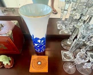 Japanese Koransha Cobalt Blue and White Porcelain Vase 