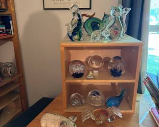 Cast iron pig bank and more Murano style paper weights