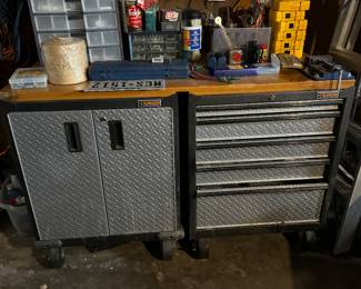 Gladiator brand workshop cabinet, keys included…nice solid wood counter top.