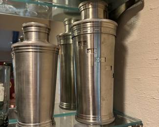 Vintage cocktail shakers, tall one twists to reveal recipes!