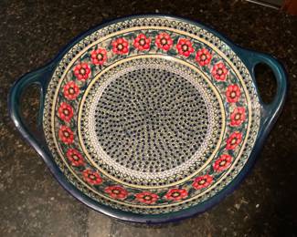Beautiful piece of Polish Pottery.  15" serving bowl/tray.