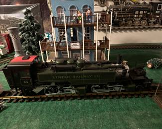 Uintah Railway #50 Articulated Logger 2-6-62 Steam Locomotive G Scale.  Hotel California building in background.  These items are just a few of the hundreds of G scale trains and accessories.