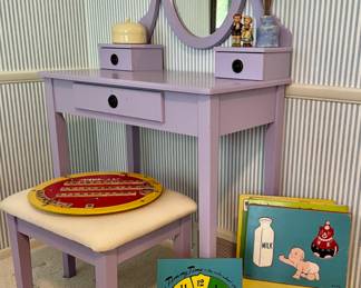 Darling Child's Dressing Table with Vintage Wooden Puzzles and Games