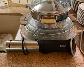 Vintage Chafing Dish with Bakelite Handles and Sous Vide Cooker (Anova)