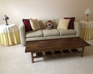 Sleeper Sofa, Teak Table, Lamps