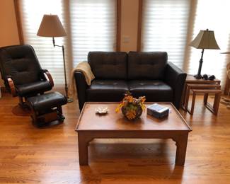 Love Seat, 2-Piece Chair, Tables, Lamps