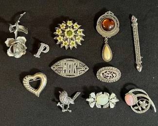Assorted Silver Colored Brooches