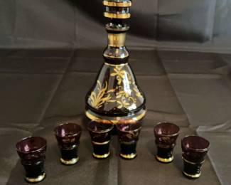 Antique Glass Carafe With Miniature Glasses