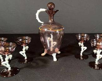 Rare Bimini Glass Liqueur Decanter Glassware Set