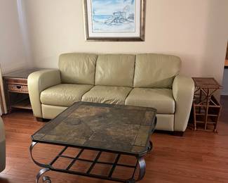 Leather sofa  beautiful coffee table. 