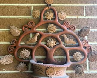 Folk Art Terra Cotta "Mexican Tree of Life" Wall Pocket 