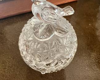 Crystal Trinket Dish with Bird Handled Top 