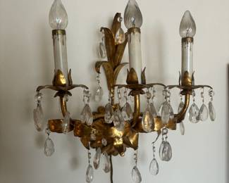 Antique French Crystal/Brass Wall Sconce 