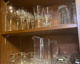 Cristal D'Arques Pitcher, Set of 4 Brandy Glasses, Set of 3 Cut Crystal Wine Glasses