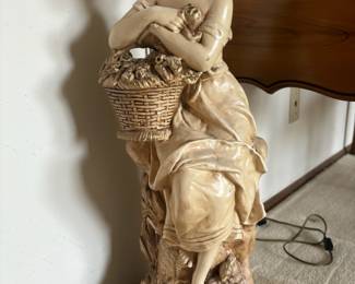 Plaster Sculpture of Girl Holding Basket