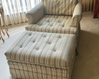 Henredon Gold/Cream Striped Arm Chair with Ottoman