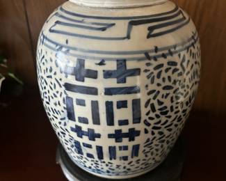 Stoneware Blue & White Chinese Ginger Jar 