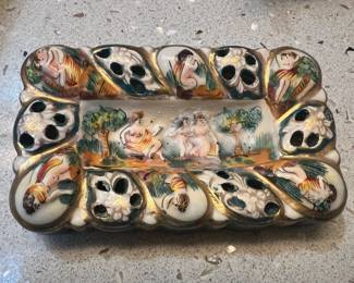Capodimonte Hand Painted Cherub Porcelain Trinket Dish - Made in Italy 
