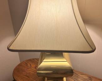 Hollywood Regency Square Brass Table Lamp