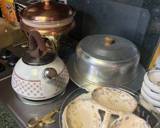 Enameled "Appetit" Tea Kettle, Aluminum Cake Cover