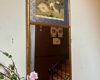 Chinoiserie Gold Tone Bamboo Mirror