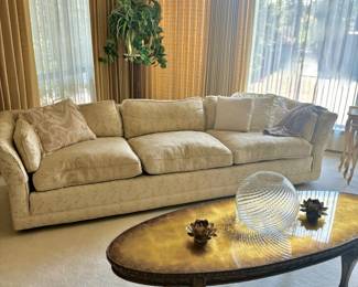Gold & Cream Hollywood Regency Couch, Italian Hollywood Regency Oval Coffee Table