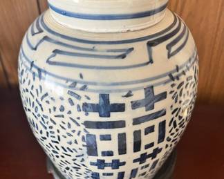 Stoneware Blue & White Chinese Ginger Jar 