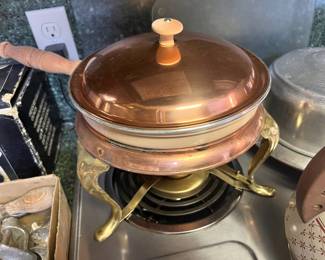 Copper/Brass Fondue Pot with Chafing Dish