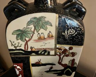 Asian Ceramic Vase with Nature Scene Design