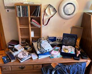Wood desk, chair and other