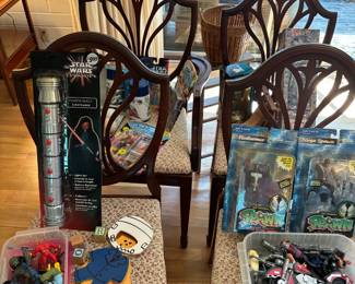 Dining room table chairs and toys