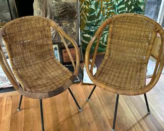 Pair of Arthur Umanoff Swivel Chairs Mid-Century Rattan