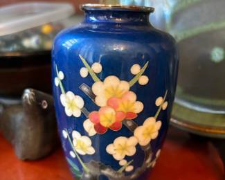 Japanese Fine Wire Cloisonne Floral Enamel Vase
