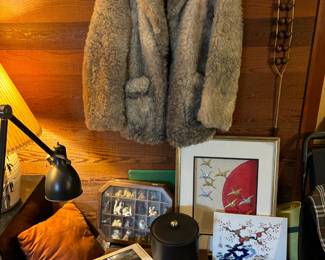 Unicorn Apricots, Asian Porcelain , Vintage Jacket, Wine Stopper and display with small figurines