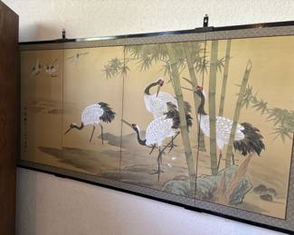 Four Panel Asian Hanging Screen Cranes