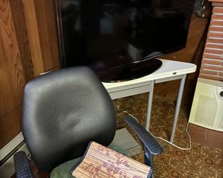 Television, table and office chair