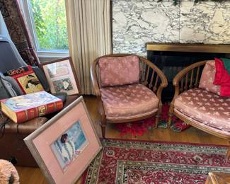 Barrel Chairs, Artwork, Books and rug