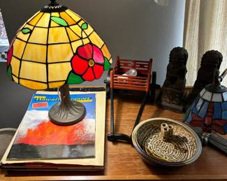 Stained glass lamp and other items