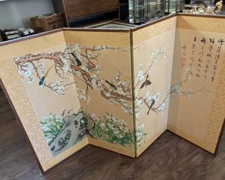 Vintage four panel asian screen