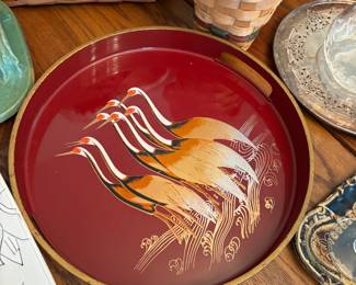 Lacquer Serving Tray With Cranes