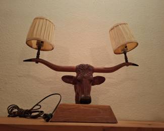 Wood carved Longhorn steer lamp 