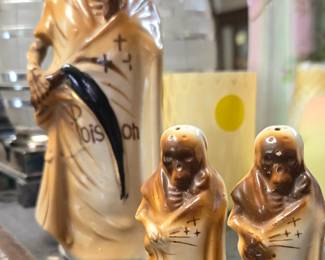 Antique Grim Reaper Poison Bottle and Salt/pepper shaker