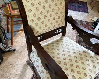 Victorian rocker. Recently reupholstered and great working condition. 