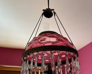 Victorian era ruby red cranberry hanging lamp!