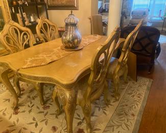 Heavy Wooden Table and Four Chairs (Has Leaf to Extend Length)