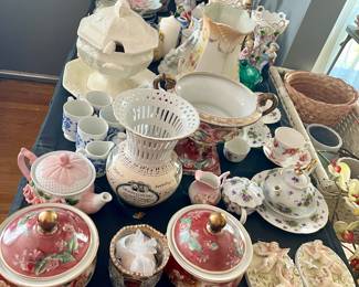 Antique/vintage Crystal glass , porcelain figurines beautiful