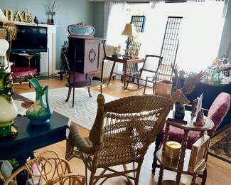 White drapery on the windows is $25 per window and you can also have the rods with them if you want
6 foot tall privacy screen panels, $25 each
Excellent conditions, wicker rocking chairs $75
Second wicker rocking chair, $25