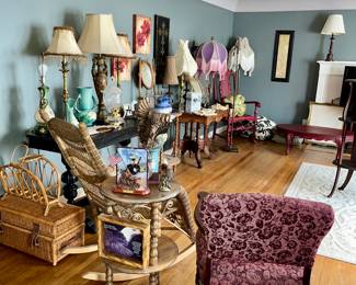 Antique lamps $10 up to $25 each
Antique Wicker Victorian Rocking Chair- Rare Rocker $75 excellent condition